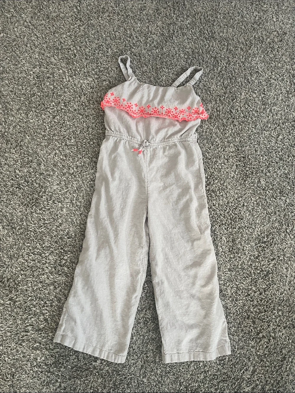 Old Navy Gray Jumpsuit with Pink Eyelet Trim